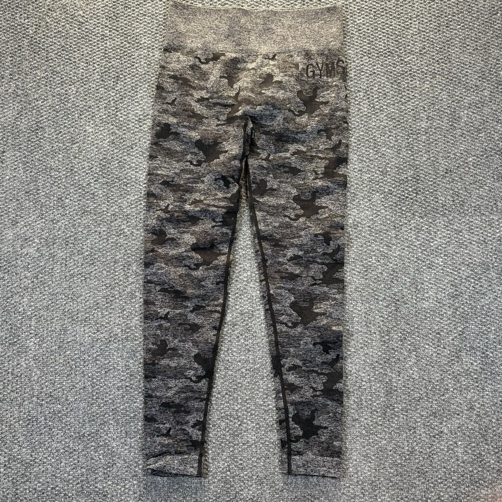 Gym Shark Leggings Crop Womens Medium Gray‎ Camoflauge Activewear Stretch